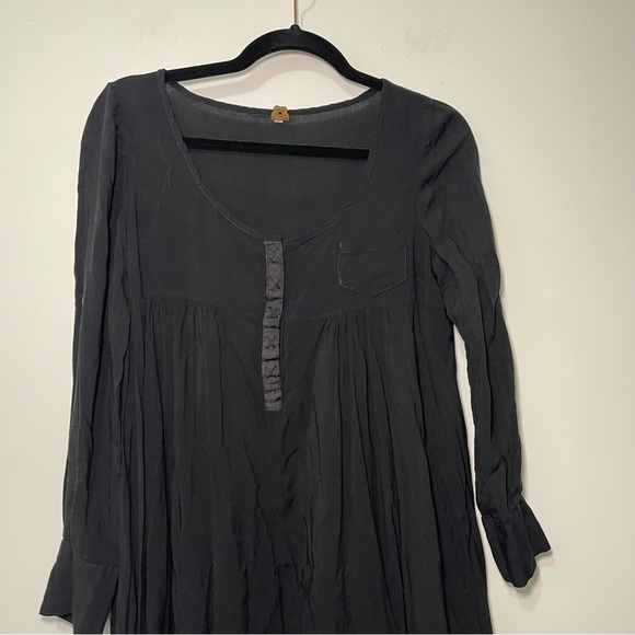 Farm rio Women's Black long sleeve deep crewneck babydoll casual shirt in size S - Picture 2 of 11